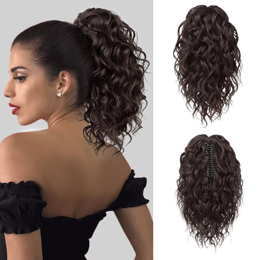 Ponytail Extension Wavy Curly Synthetic Hairpiece 12" Dark Brown Cute